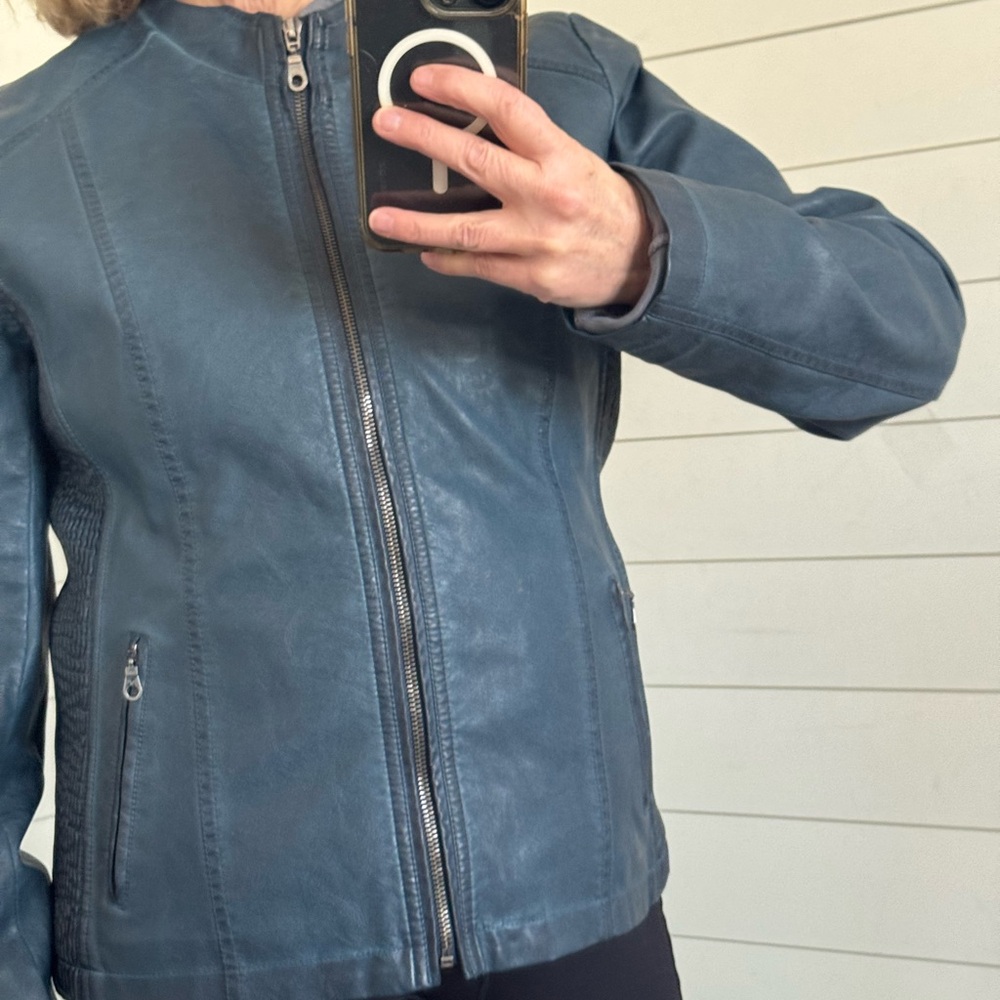 Tribal Size 12 Faux Leather Blue Distressed Front Zip
Minimalist Moto Jacket